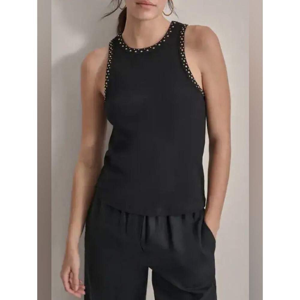 DKNY Black Ribbed Tank With Goldtone Stud Trim Size Small